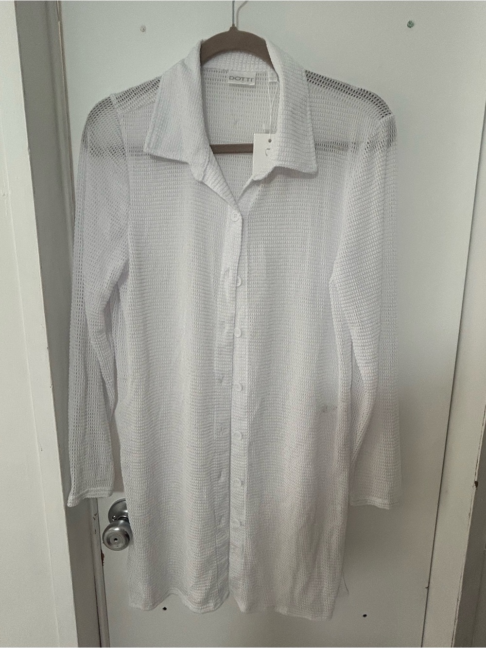 Dotti White Mesh Long-Sleeve Button-Down Shirt